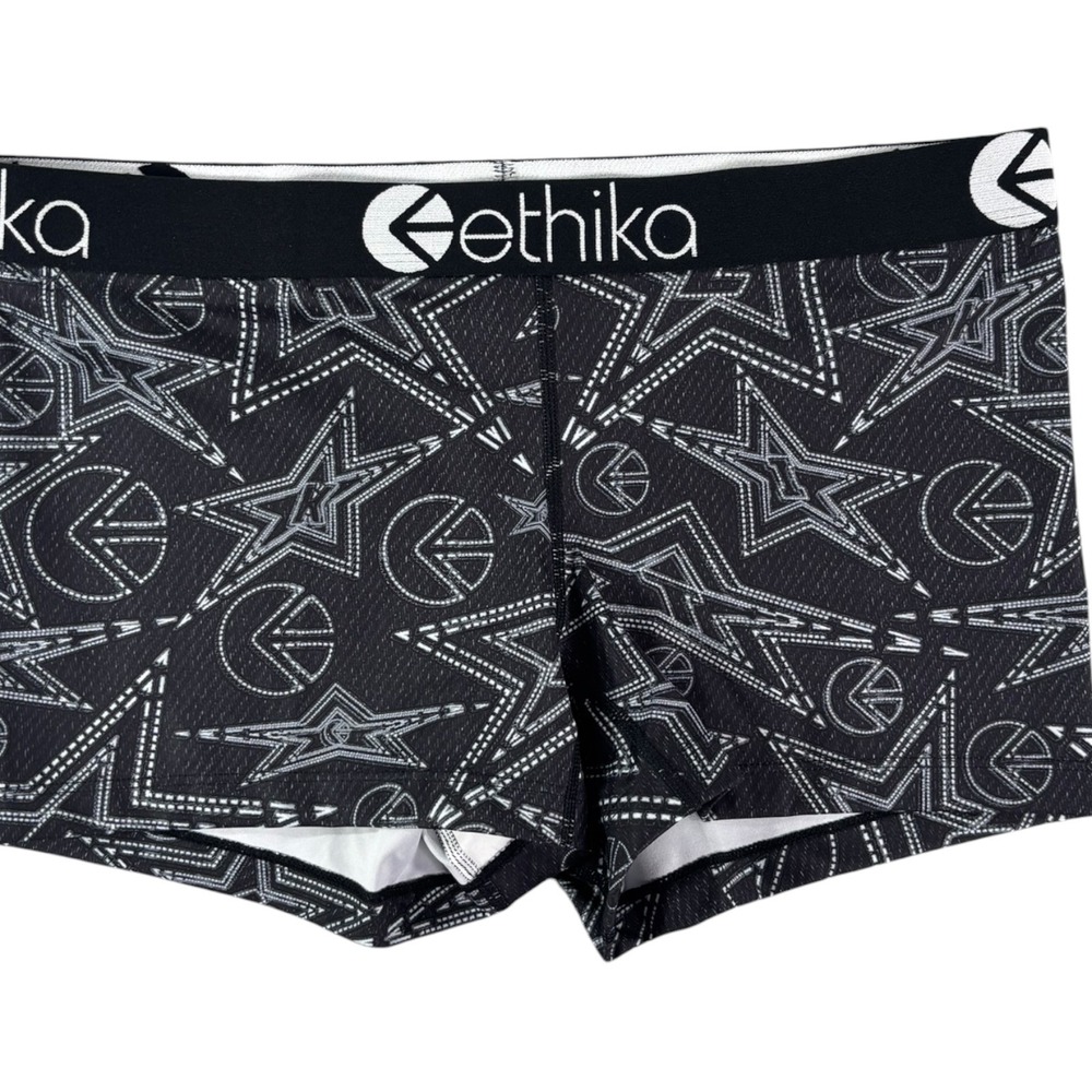 Ethika Womens The Staple Boy Short Underwear Black White Star Print Logo Size L